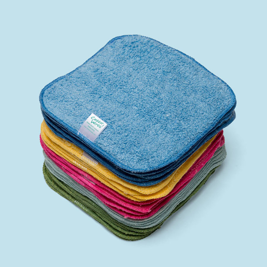 Pile of colourful reusable wipes by Cheeky Wipes